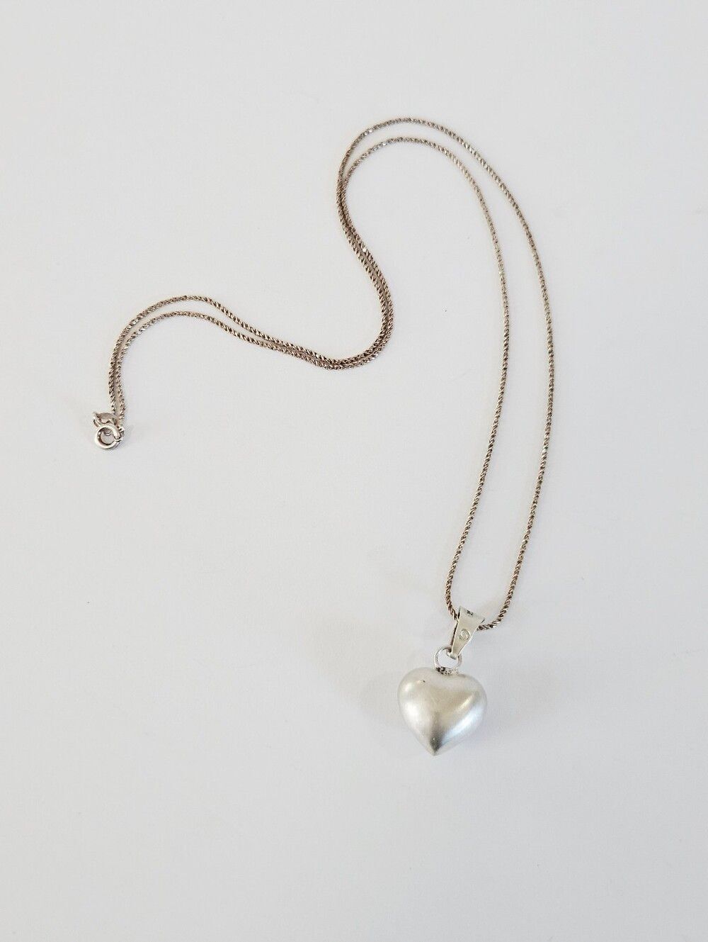 Vintage Sterling Silver 925 Mexico Puffy 3D Heart Rattle Pendant Chain Necklace